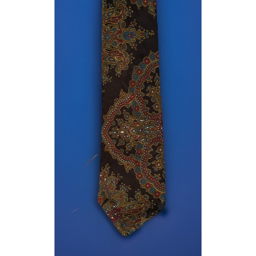 Park Avenue Italian Silk Tie Paisley Black Red Blue Handmade Mens Tie”